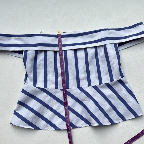 Express Off Shoulder Striped Peplum Top 2 petite - Picture 7 of 10